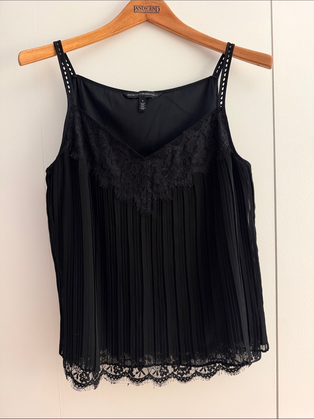 White House Black Market Black Pleated Lace-Trim Camisole